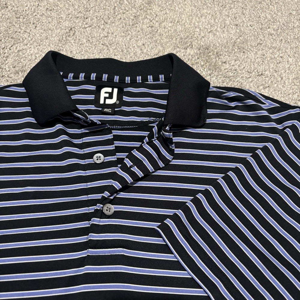 FootJoy Mens Large Blue Black Green Striped Performance Stretch Golf Polo Short